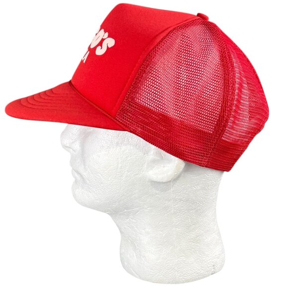 Vintage 80s Longos Pizza Red Trucker Hat Snapback Mesh Cap Adult Fit All - Picture 2 of 6